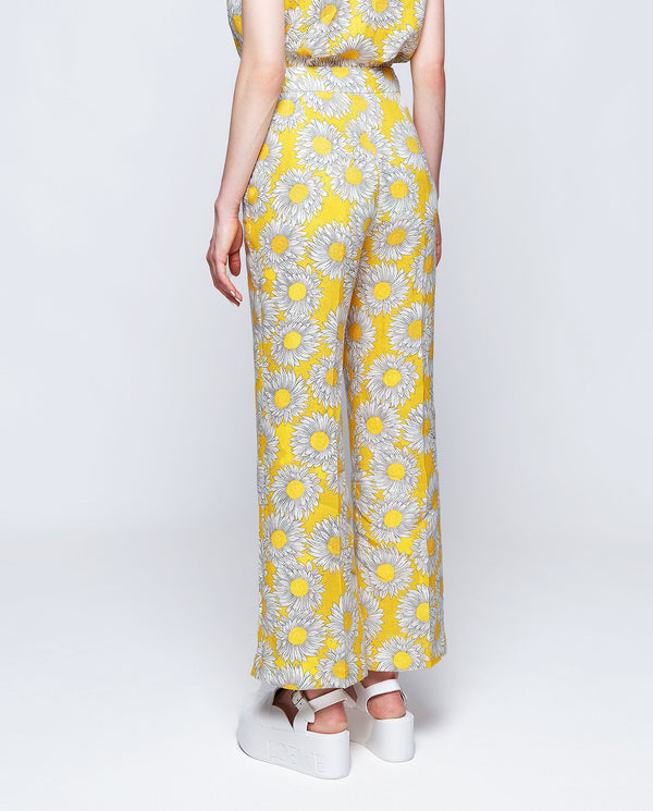 Yellow floral print linen trousers by MIRTO