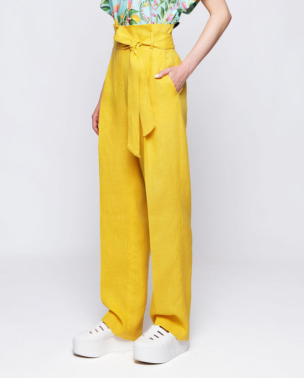 Yellow linen trousers by MIRTO