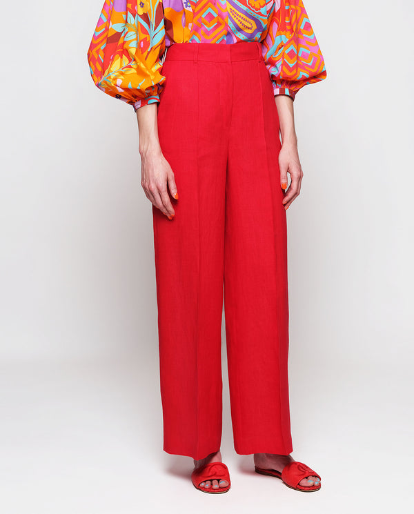 Red linen trousers by MIRTO