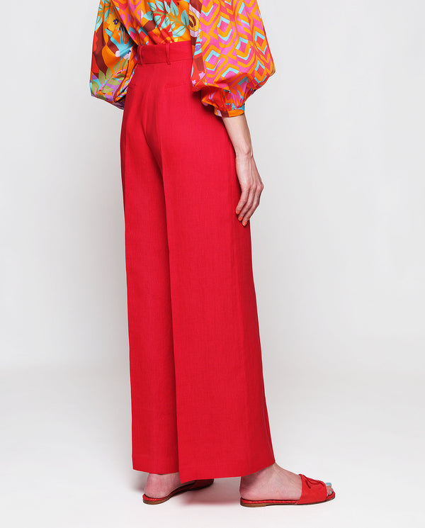 Red linen trousers by MIRTO