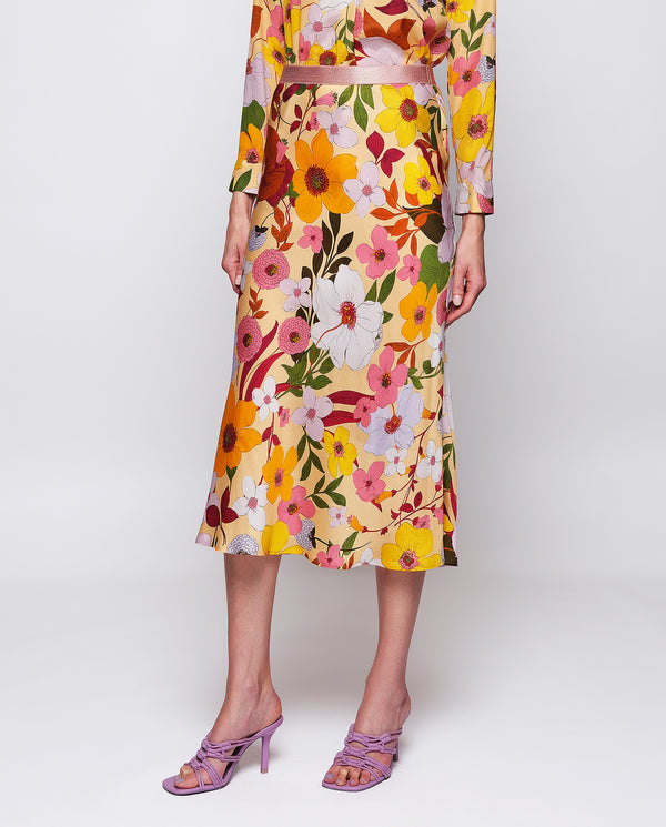 Multicolor floral print midi skirt by MIRTO