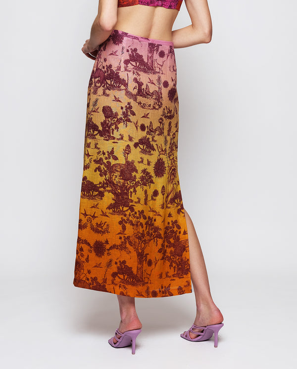 Falda de lino estampado degradé toile de jouy by M