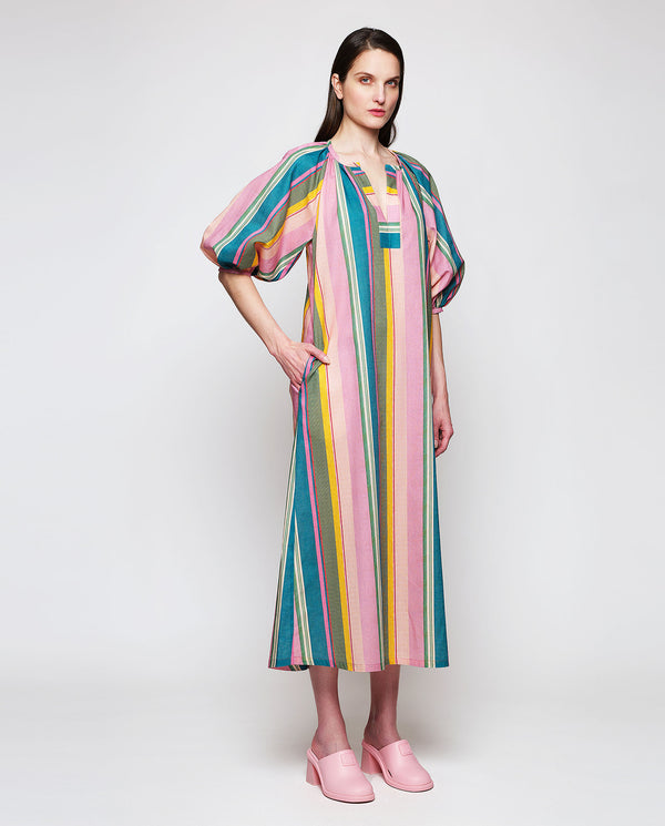 Multicolor cotton & linen striped kaftan by MIRTO