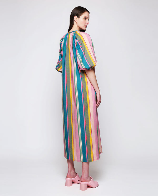 Multicolor cotton & linen striped kaftan by MIRTO