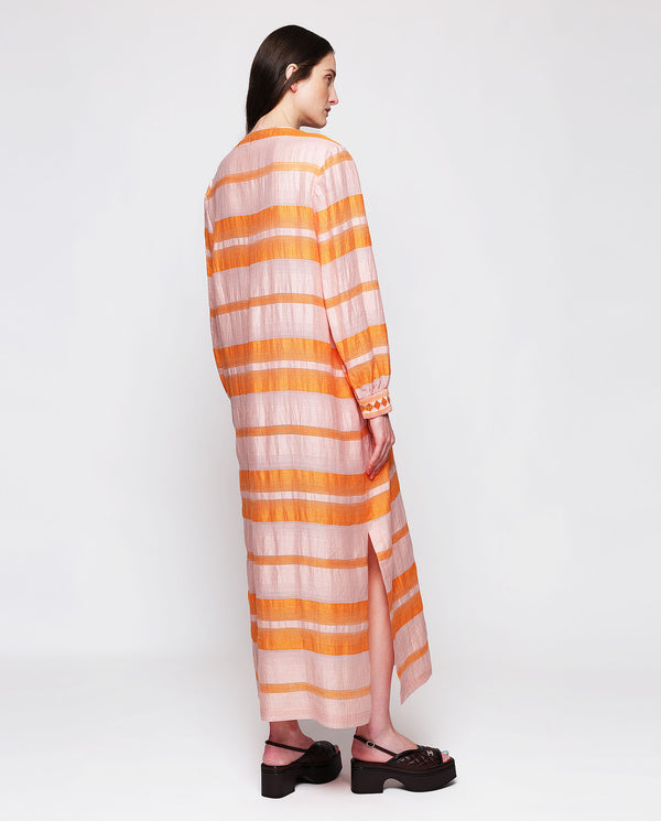Pink & orange striped jacquard kaftan by MIRTO