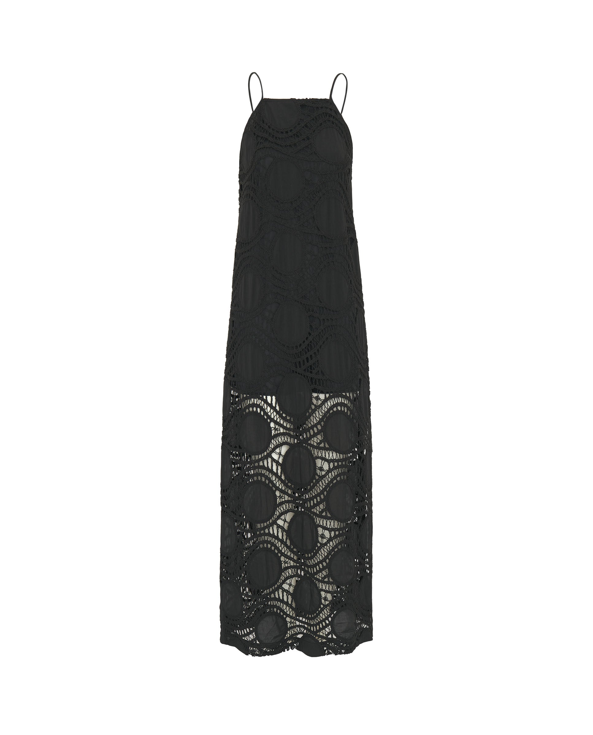 Black cotton crochet long dress by MIRTO