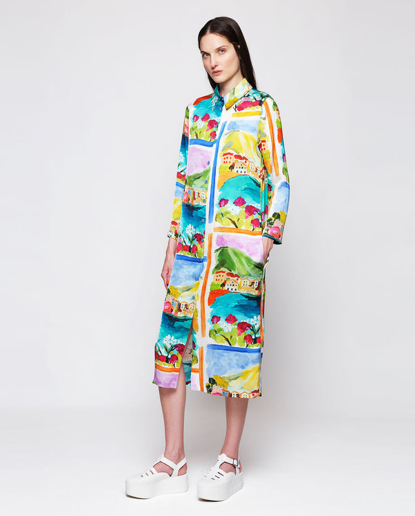 Multicolor fluid print shirt dress by MIRTO