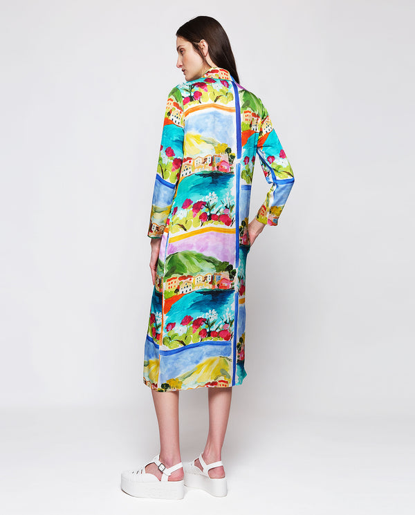 Multicolor fluid print shirt dress by MIRTO