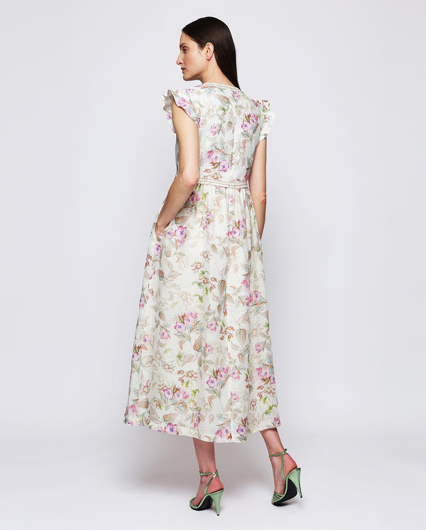 Pink floral print linen dress by MIRTO
