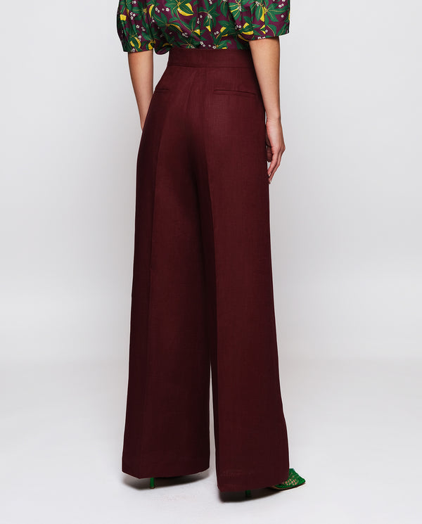 Burgundy linen trousers by MIRTO
