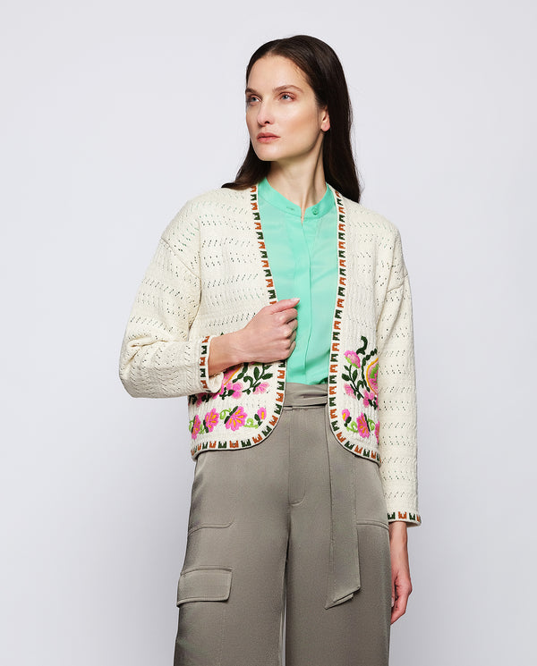 Pink cotton embroidered cardigan by MIRTO