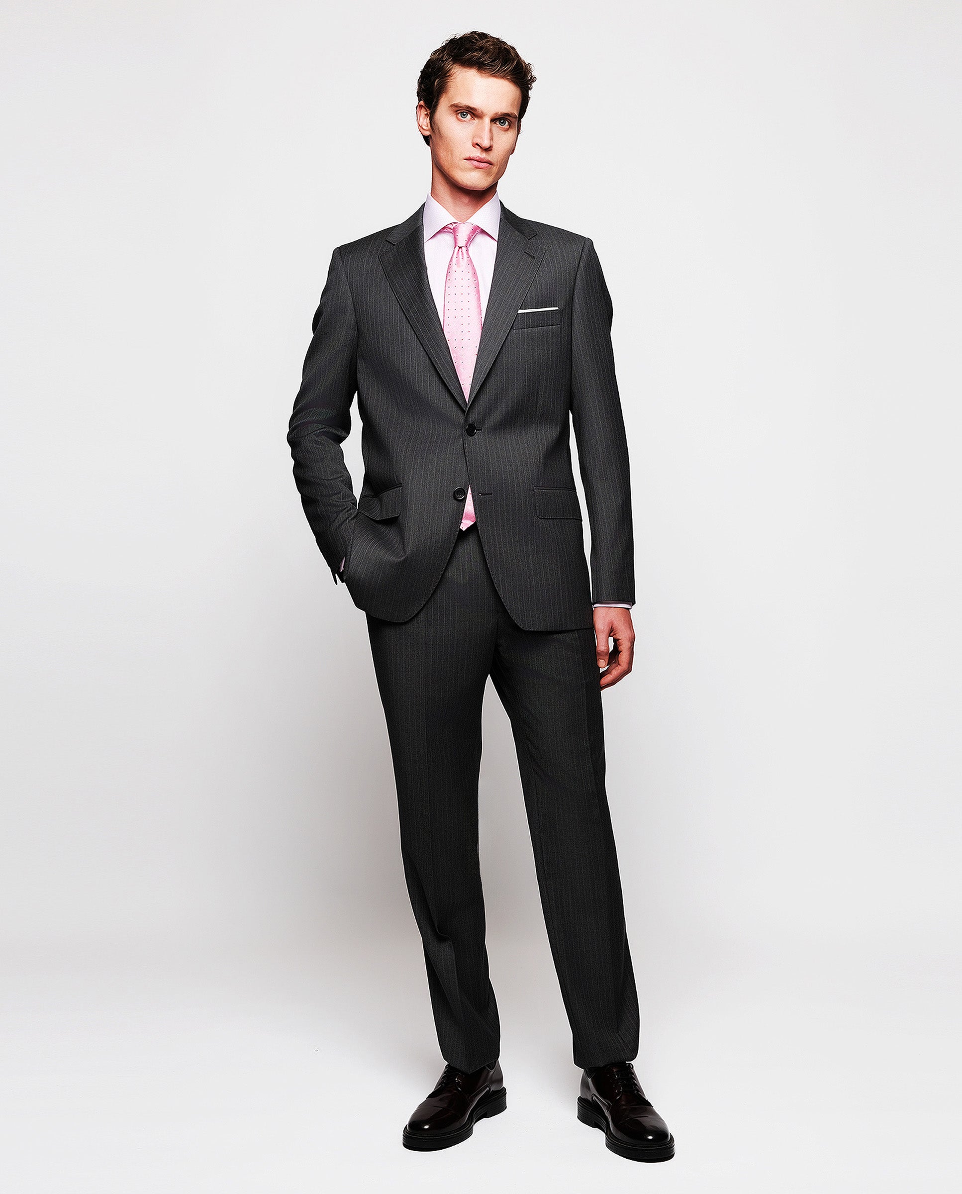 Gray pin stripe wool suit by MIRTO