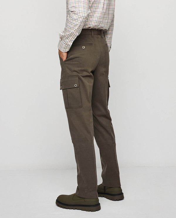 Khaki stretch-cotton cargo pocket trousers