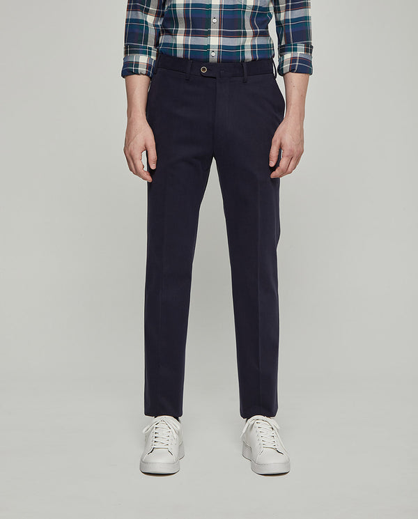 NAVY STRECH-COTTON CASUAL TROUSERS by MIRTO