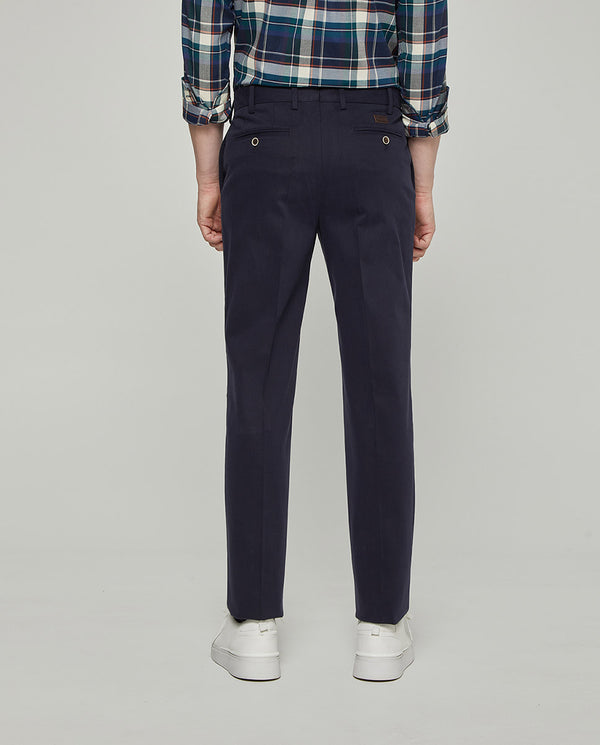 NAVY STRECH-COTTON CASUAL TROUSERS by MIRTO