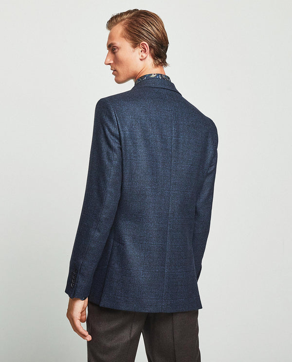 Dark blue Wool Glen plaid jacket by MIRTO