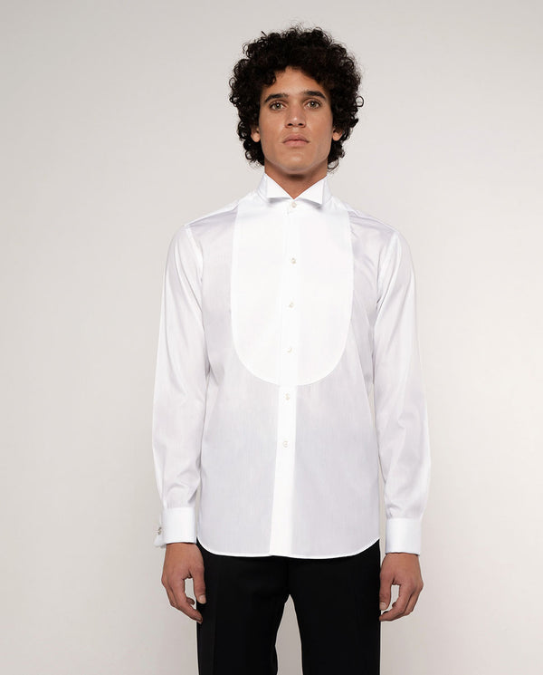 Wing collar white pique-front tuxedo shirt