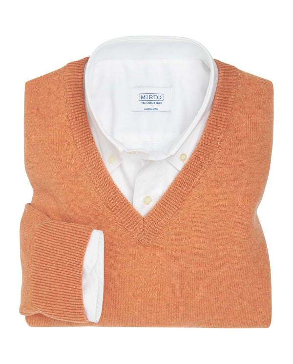 Salmon knit V neck jumper by MIRTO