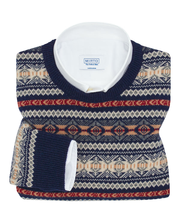 Navy blue Lambswool jacquard jumper by MIRTO