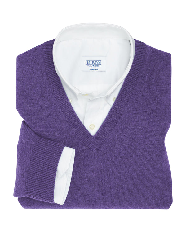 Purple Lambswool V neck jumper by MIRTO