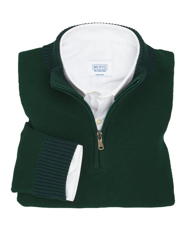 Moss green Perkins zip collar jumper by MIRTO