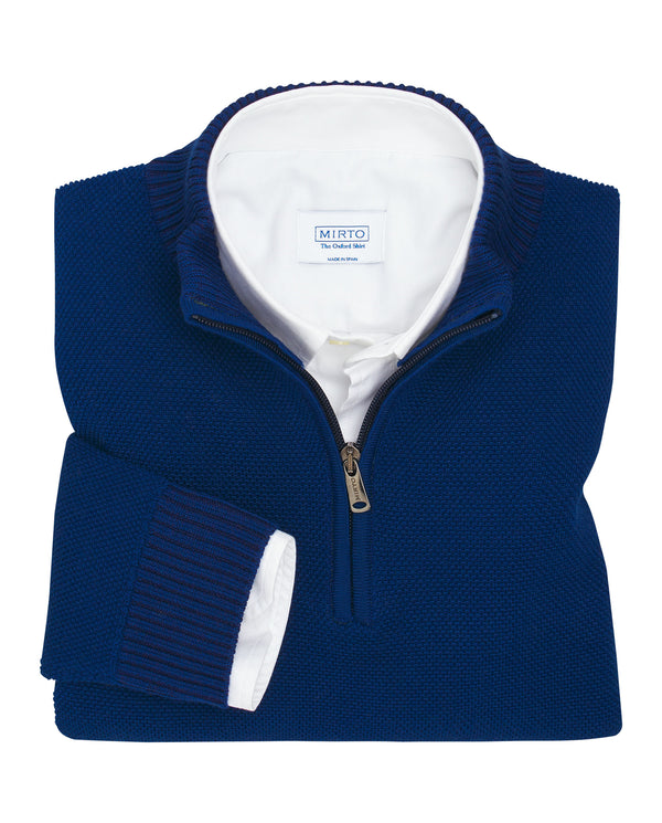Royal blue Perkins zip collar jumper by MIRTO