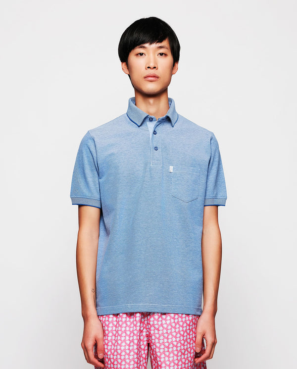 Blue polo with breast pocket by MIRTO