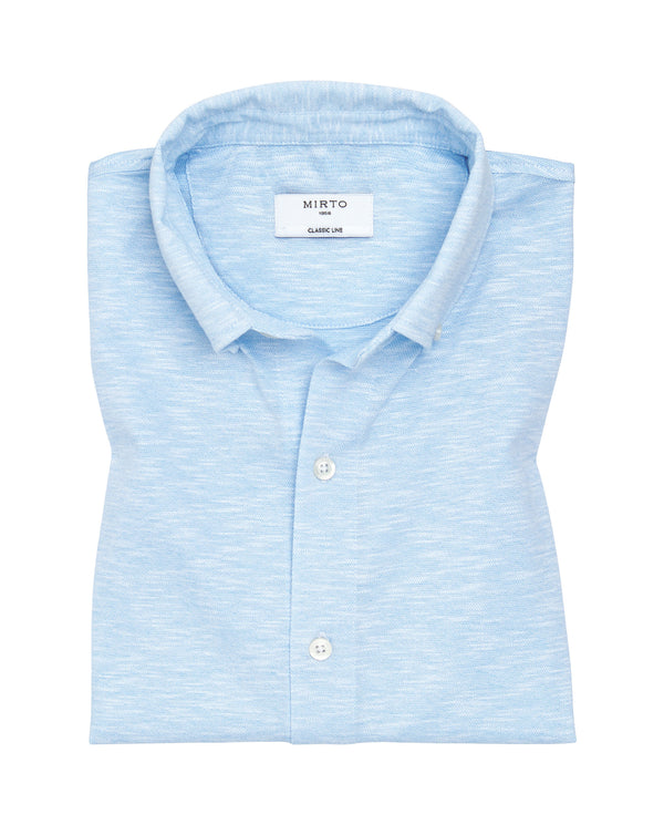 Pale blue cotton knit shirt, no breast pocket by M