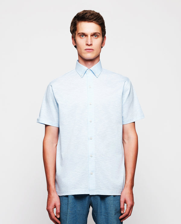 Pale blue cotton knit shirt, no breast pocket by M