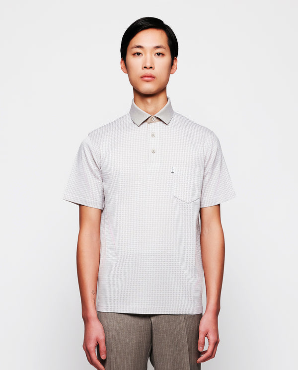 Beige jacquard polo with breast pocket by MIRTO