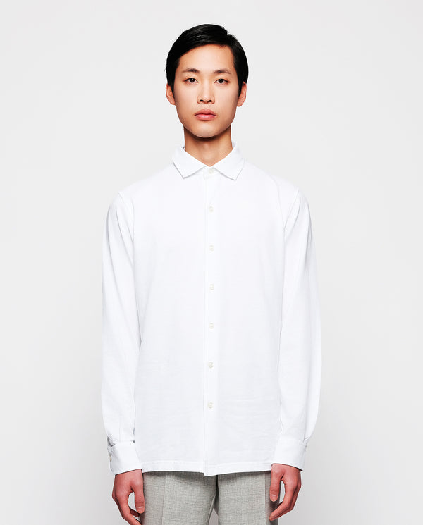 White cotton knit shirt, no breast pocket by MIRTO