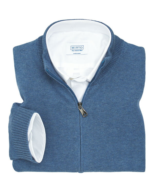 Denim blue cotton knit cardigan by MIRTO