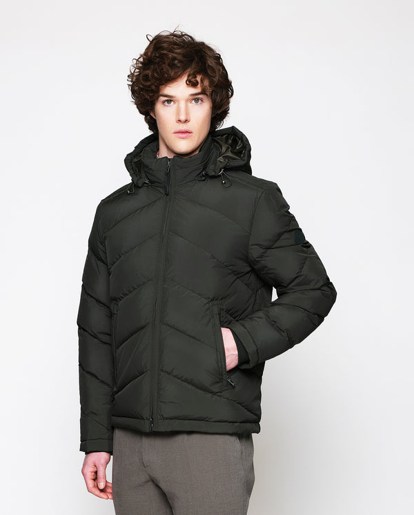 Dark green quilted coat by MIRTO
