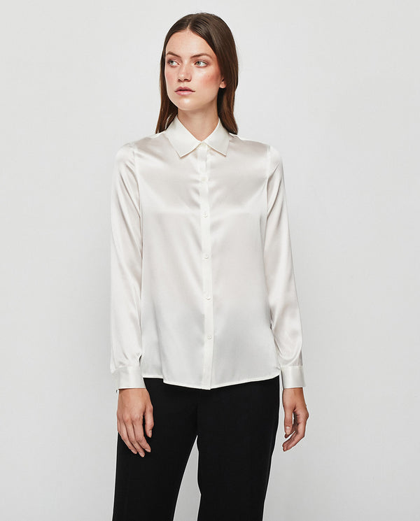 White silk satin blouse