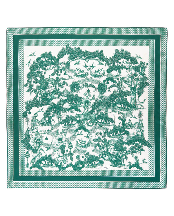 Green toil de jouy print silk scarf by MIRTO