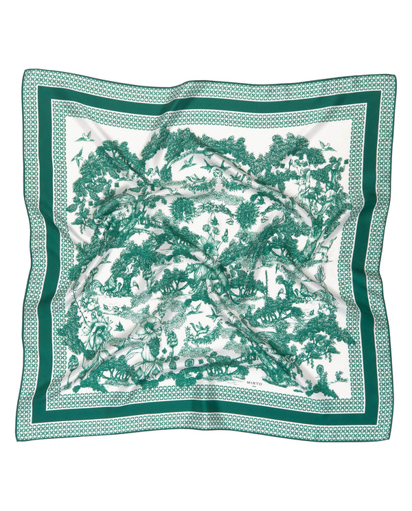 Green toil de jouy print silk scarf by MIRTO