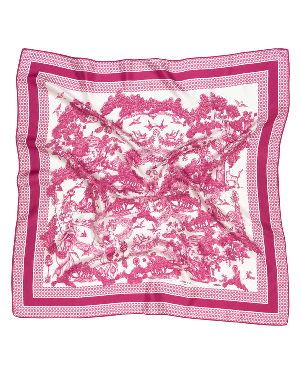 Pink toil de jouy print silk scarf by MIRTO