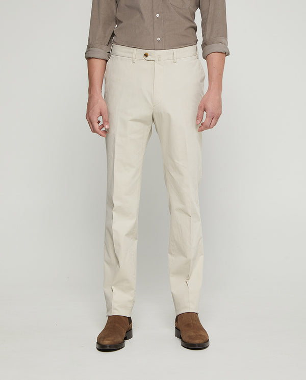 Cream casual stretch-cotton trousers