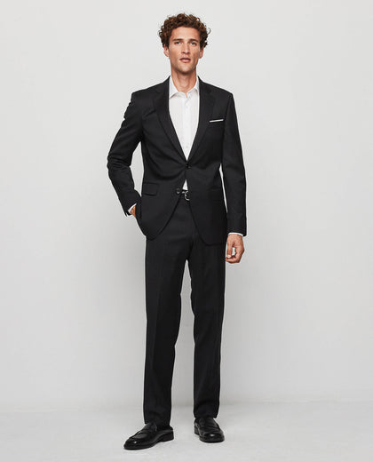 Men's Black, Pleated Front, Comfort-Waist Dress Pants - 99tux