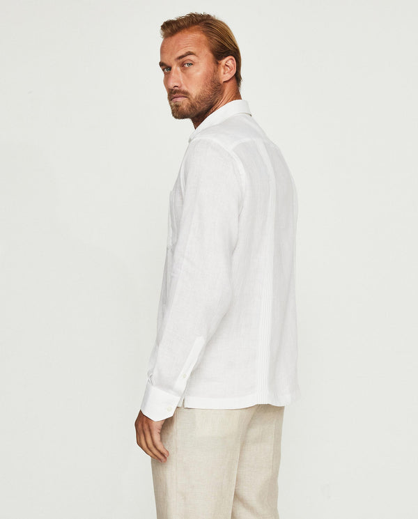 White Guayabera linen shirt with four pockets