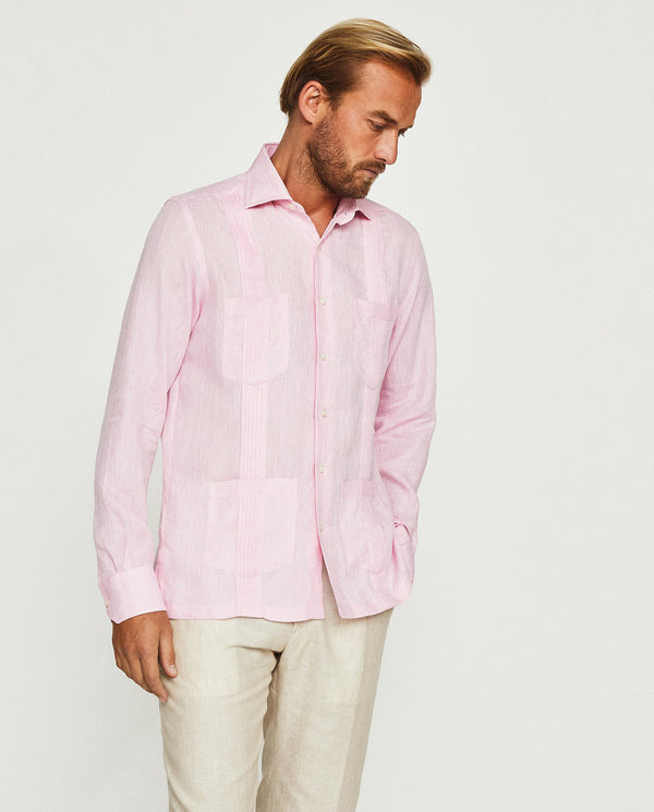 Pink Guayabera linen shirt with four pockets