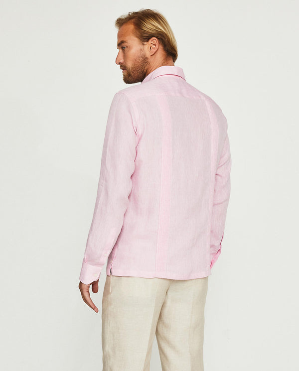 Pink Guayabera linen shirt with four pockets