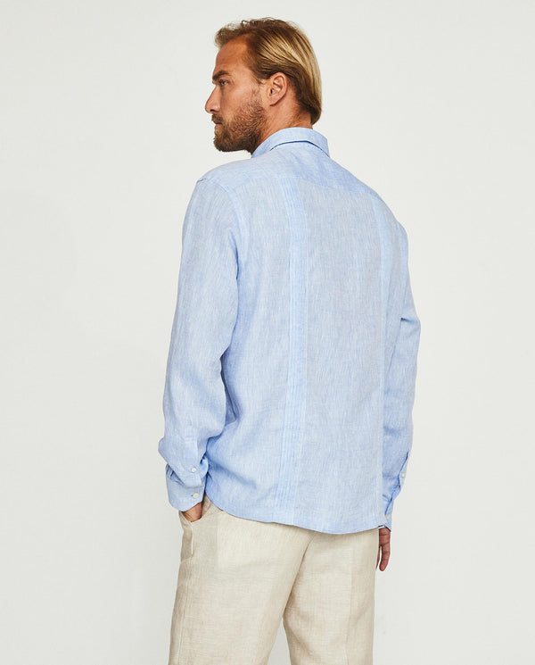 Blue Guayabera linen shirt with four pockets