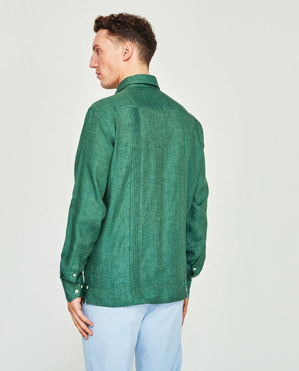 Green Guayabera linen shirt with four pockets