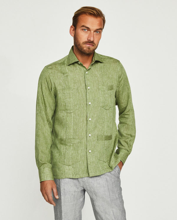 Green Guayabera linen shirt with four pockets