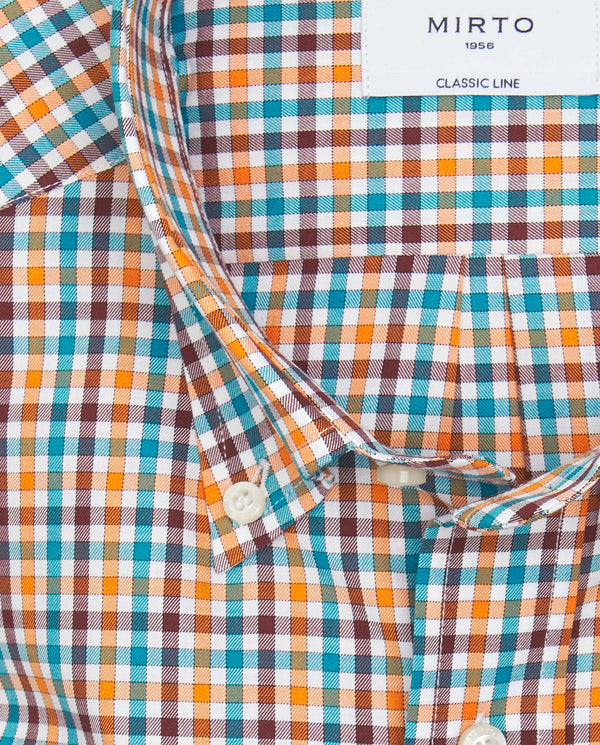 Camisa casual cuadros manga larga naranja by MIRTO