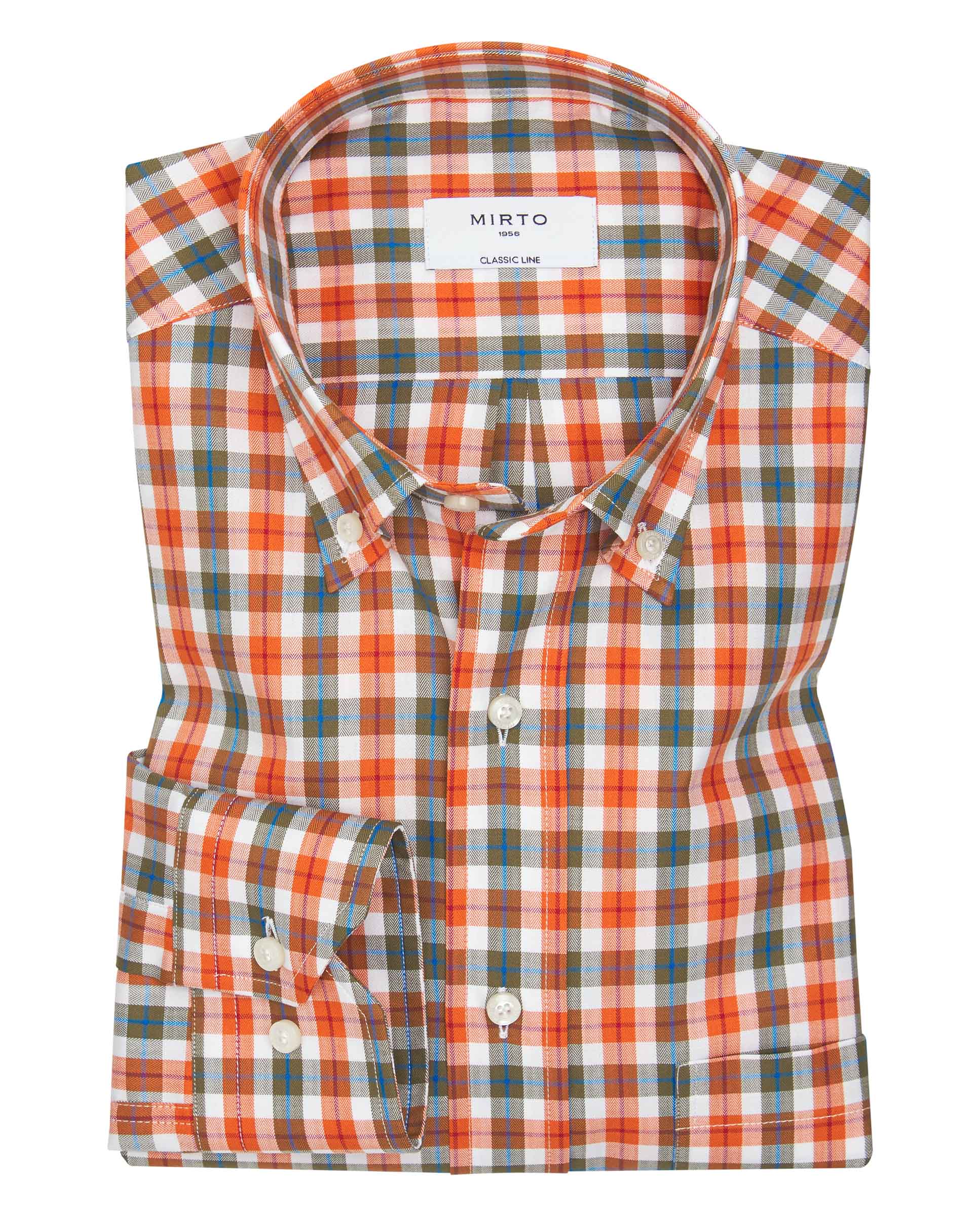 Khaki & orange cotton plaid casual shirt. by MIRTO