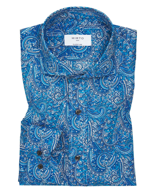 Camisa casual estampada manga larga azul by MIRTO