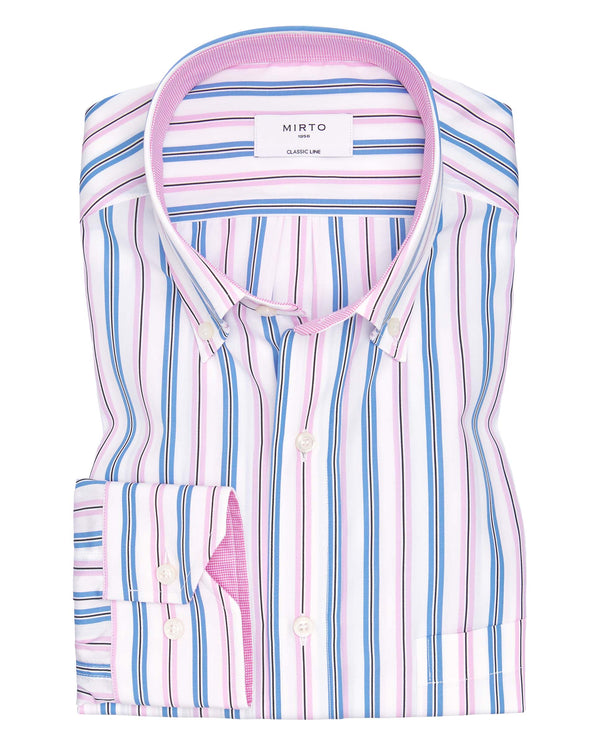 Pink & blue cotton striped casual shirt by MIRTO