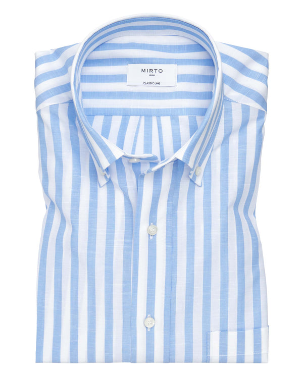 Blue & white cotton striped casual shirt by MIRTO